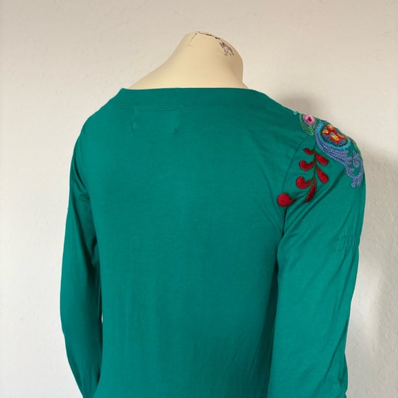 Johnny Was JWLA Womens Tunic Top Size Small Embroidered Boho Peacock - Picture 9 of 16